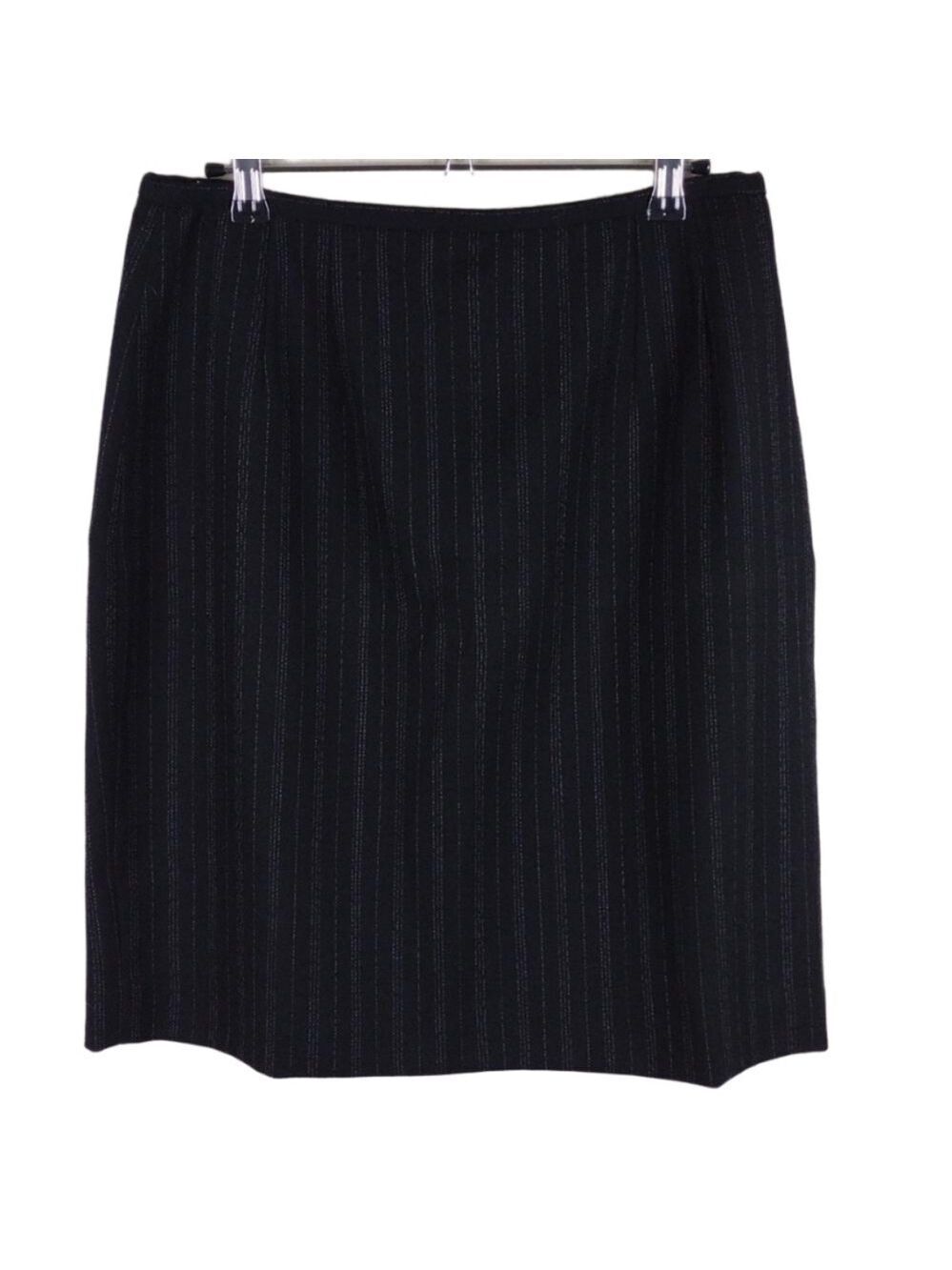Amanda Smith Petites Wool Black Pin Striped Zip Back Above Knee Pencil Skirt